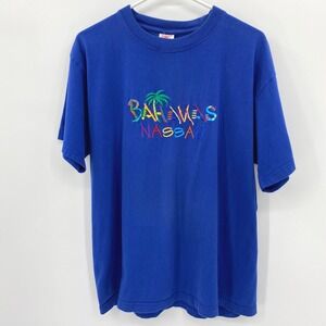 Dorsett Tees Bahamas Nassau Embroidered Graphic T Shirt Blue Size Large, ?VTG?